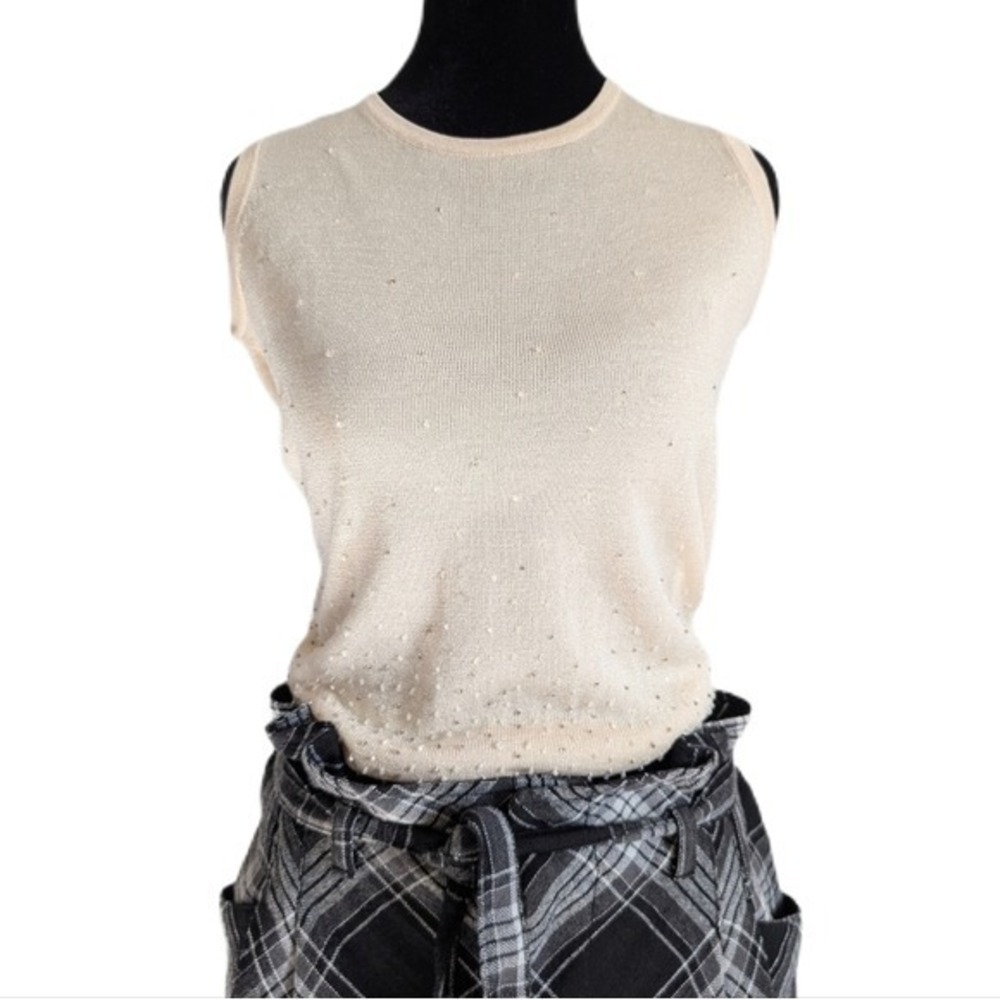NWT Emma & James Vintage 90s Preppy Embellished Ivory Knitted Silk Tank